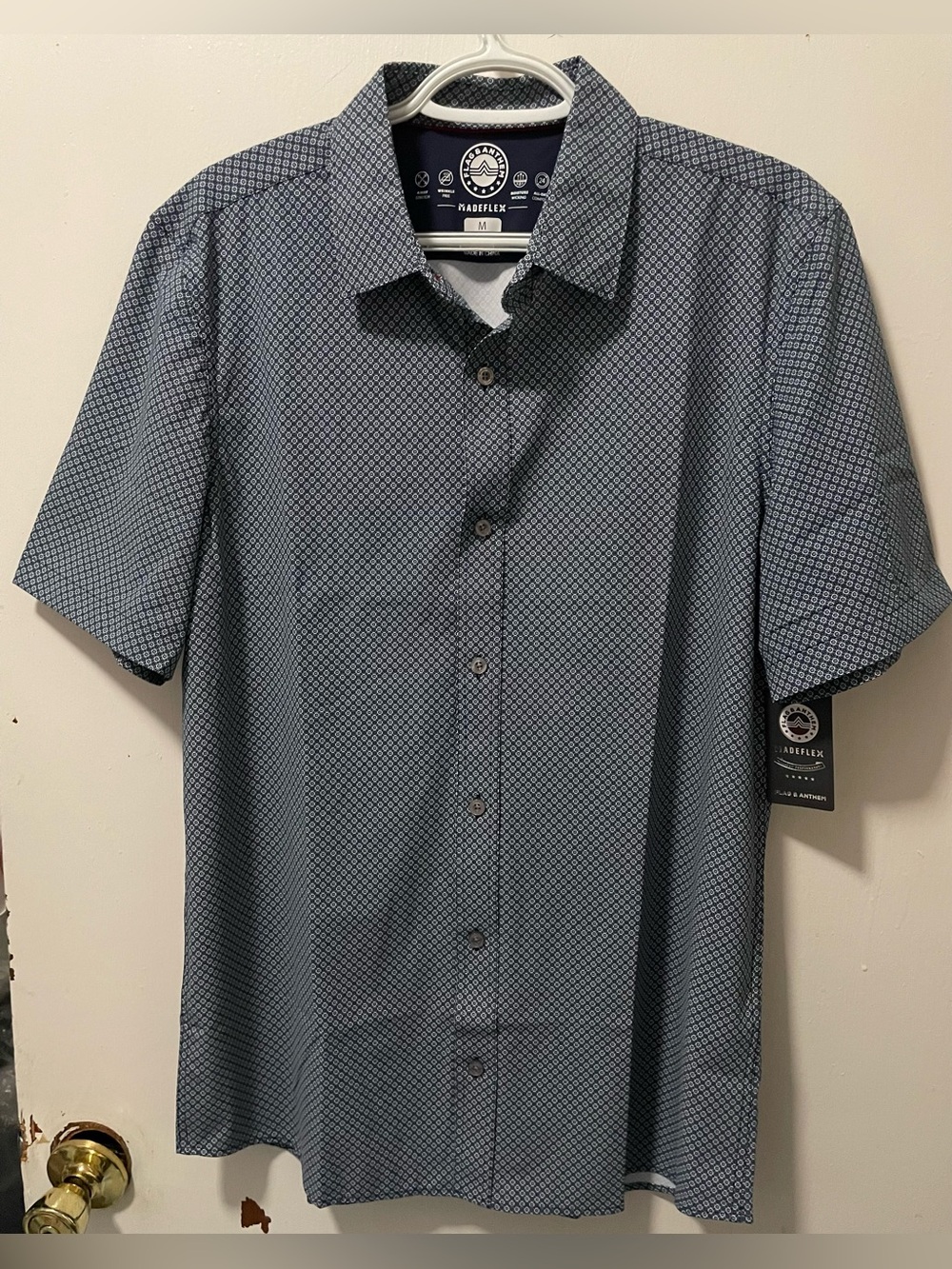 Flag & Anthem Mens Charcoal Multi Short Sleeves Button Up Shirt Size Medium Tall